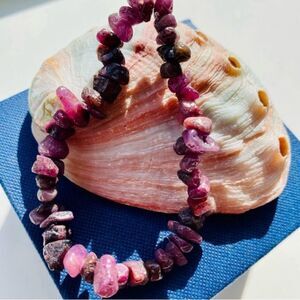 Natural Raw Red Ruby Chips Stretch Bracelet